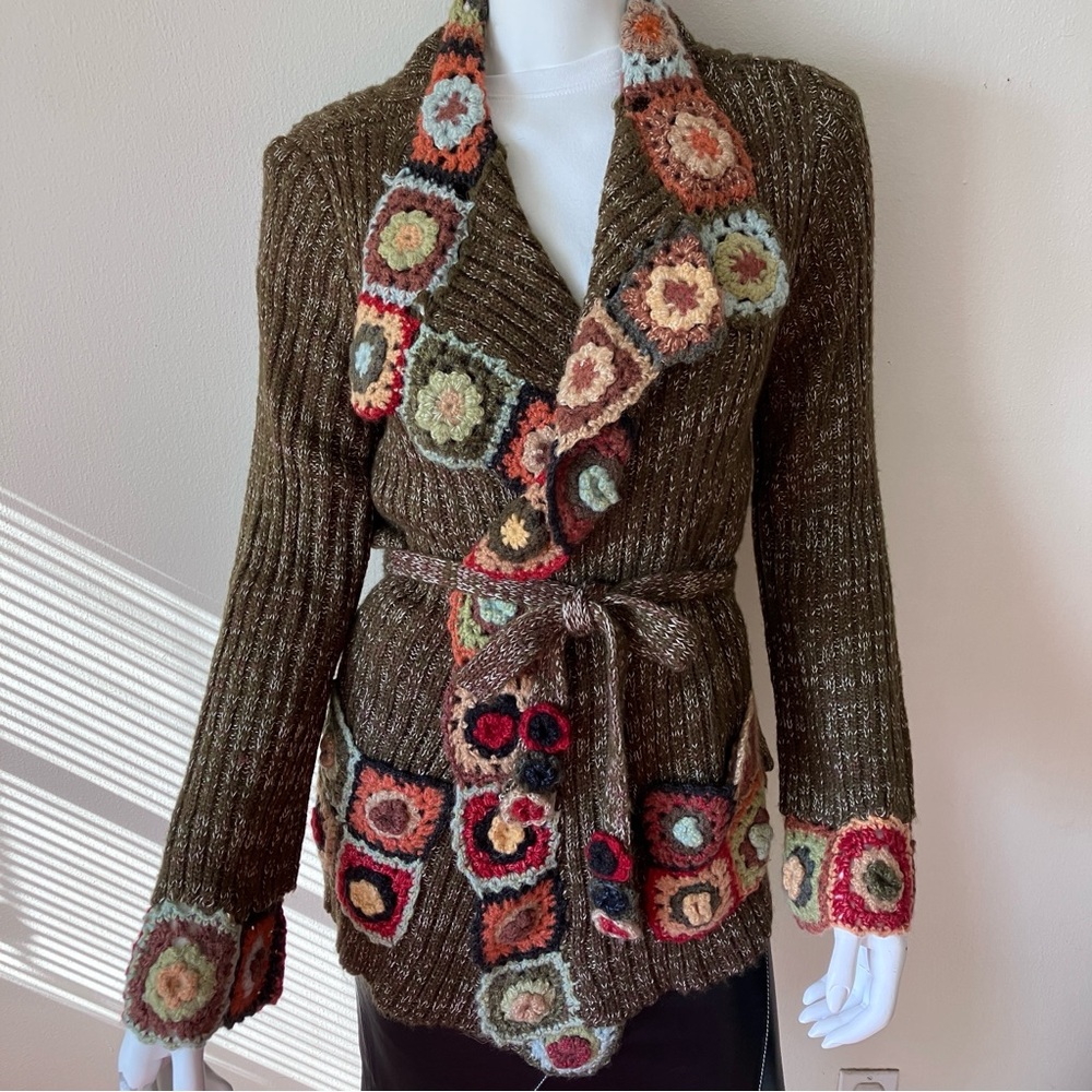 NWT Relais wool blend duster w/ patchwork accent